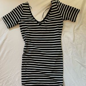 Black and white striped body con dress